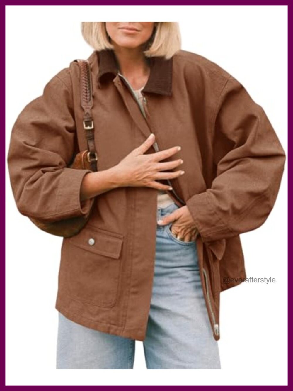 Oversized Utility Jacket Corduroy Collar Zip Pockets Fall Trench Coat